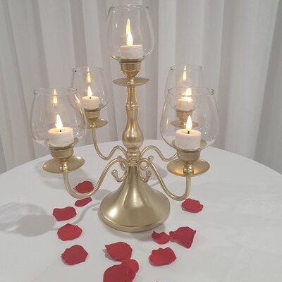 candleabra red rose petals